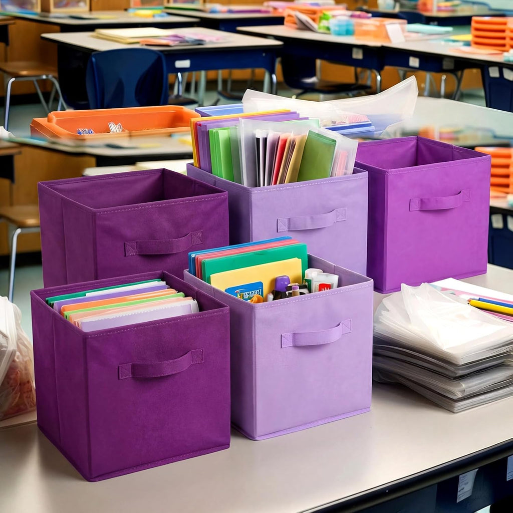Karenhi 6 Pack Cube Storage Bins, Purple Fabric Organizer