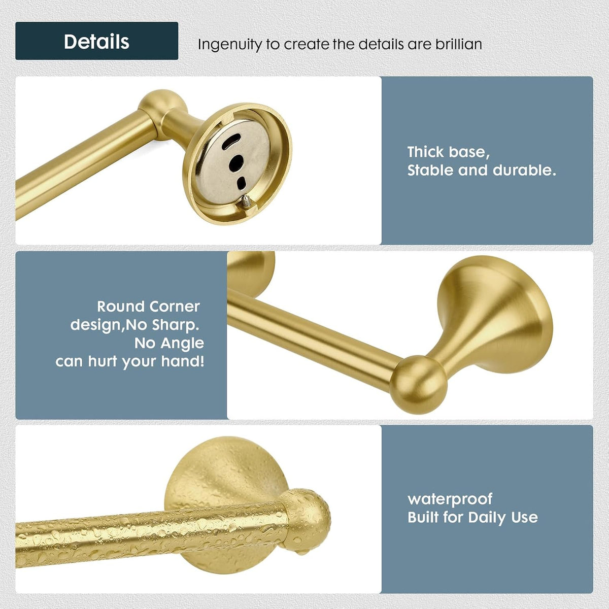 Hand Towel Bar Hand Towel Holder for Bathroom Brushed Gold