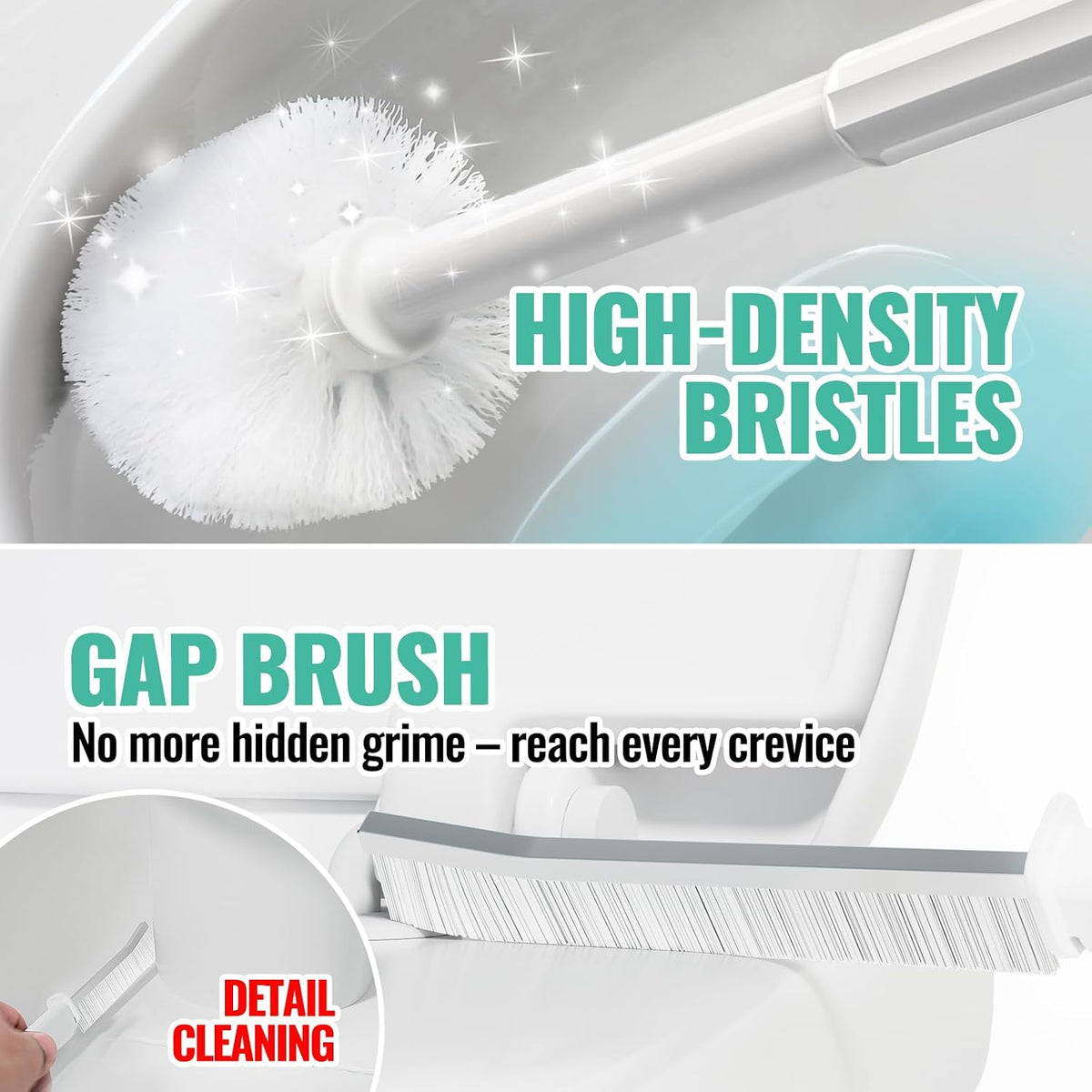 3in1 Toilet Brush and Plunger Set with Slim Crevice Tool and Holder