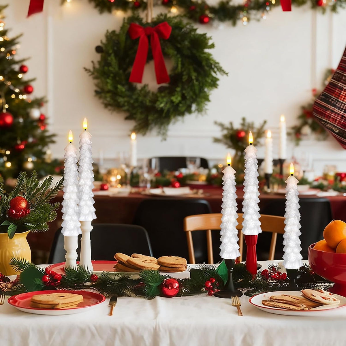 Christmas Tree Candles, Flameless Taper Candles with Remote, White