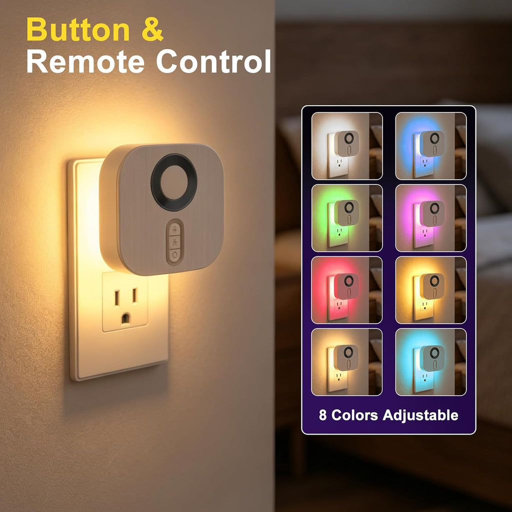 Plug-in LED Backit Night Light with Motion Sensor & Dusk to Dawn Sensor, Dimmable Warm White Nightight wth 5-Level dimming Adjustable Brightness for Bathroom, Bedroom, Hallway, Stairs (2 Pack)
