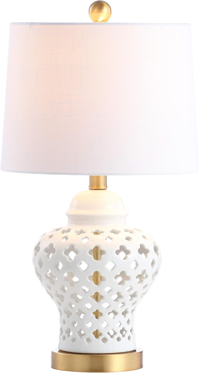 JONATHAN Y Pierced Ginger Jar 20.5" Ceramic Table Lamp, White