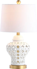 JONATHAN Y Pierced Ginger Jar 20.5" Ceramic Table Lamp, White