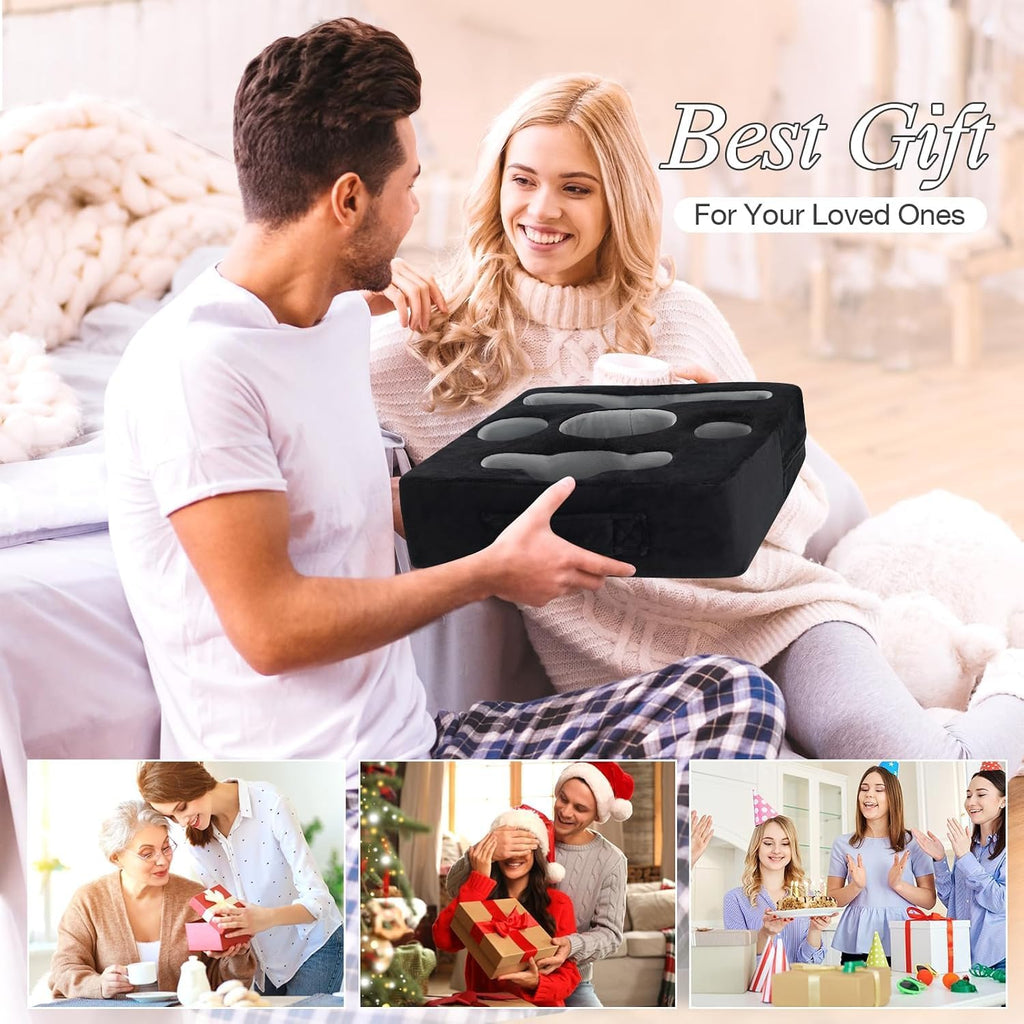 Couch Cup Holder Pillow Tray - Sofa Drink Cup Holder Cozy Buddy | Bed Caddy Organizer for Remote, Snacks Beverage, Phones, Tablet | Use it on Car, Pack, Beach, RV, Boat, Bedroom (Black)