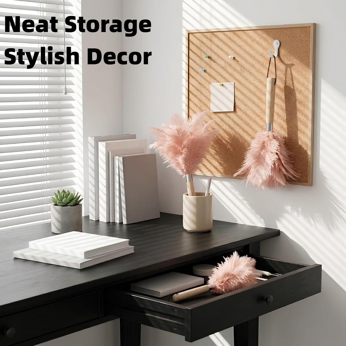 Pink Ostrich Feather Duster for Cleaning with Wooden Handle, 13.5 Inch