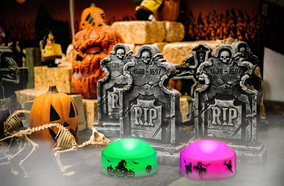 4 PCS Color Changing Halloween LED Pumpkin Candle Lights with Remote and Timer, Colored Battery Operated Jack-O-Lantern Light for Outdoor Halloween Flameless Pumpkin Home Decorations