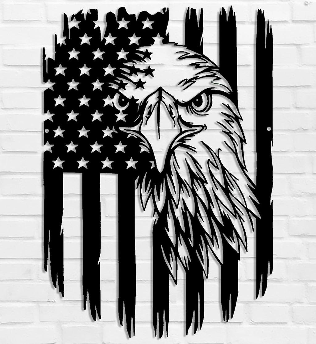 Benziso American Eagle Metal Wall Art Patriotic Decor American Flag Wall Decor Fourth of July Decorations for Home Office Living Room Indoor Outdoor (Black 11.2 x 16.6 In)