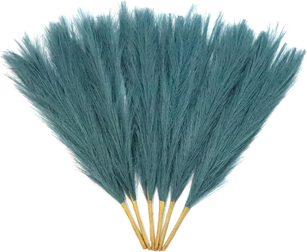 LWINGFLYER Peacock Teal Blue Faux Pampas Grass Decor 18-Inch Short 6 Stems Dried Flowers for Small Vase Boho Home Decor Wedding Bouquet Party Decoration Flower Arrangement Balloon Garland