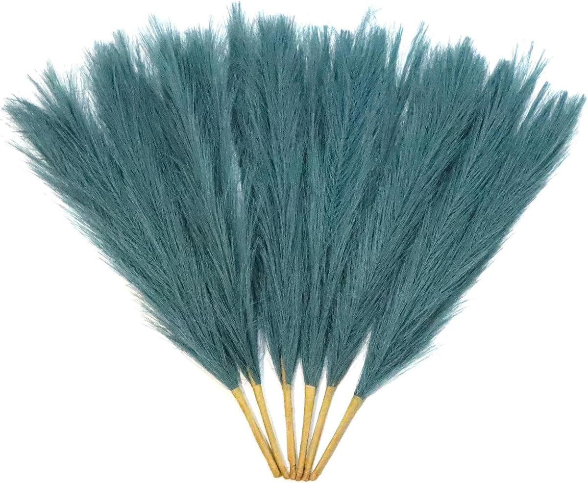 LWINGFLYER Peacock Teal Blue Faux Pampas Grass Decor 18-Inch Short 6 Stems Dried Flowers for Small Vase Boho Home Decor Wedding Bouquet Party Decoration Flower Arrangement Balloon Garland