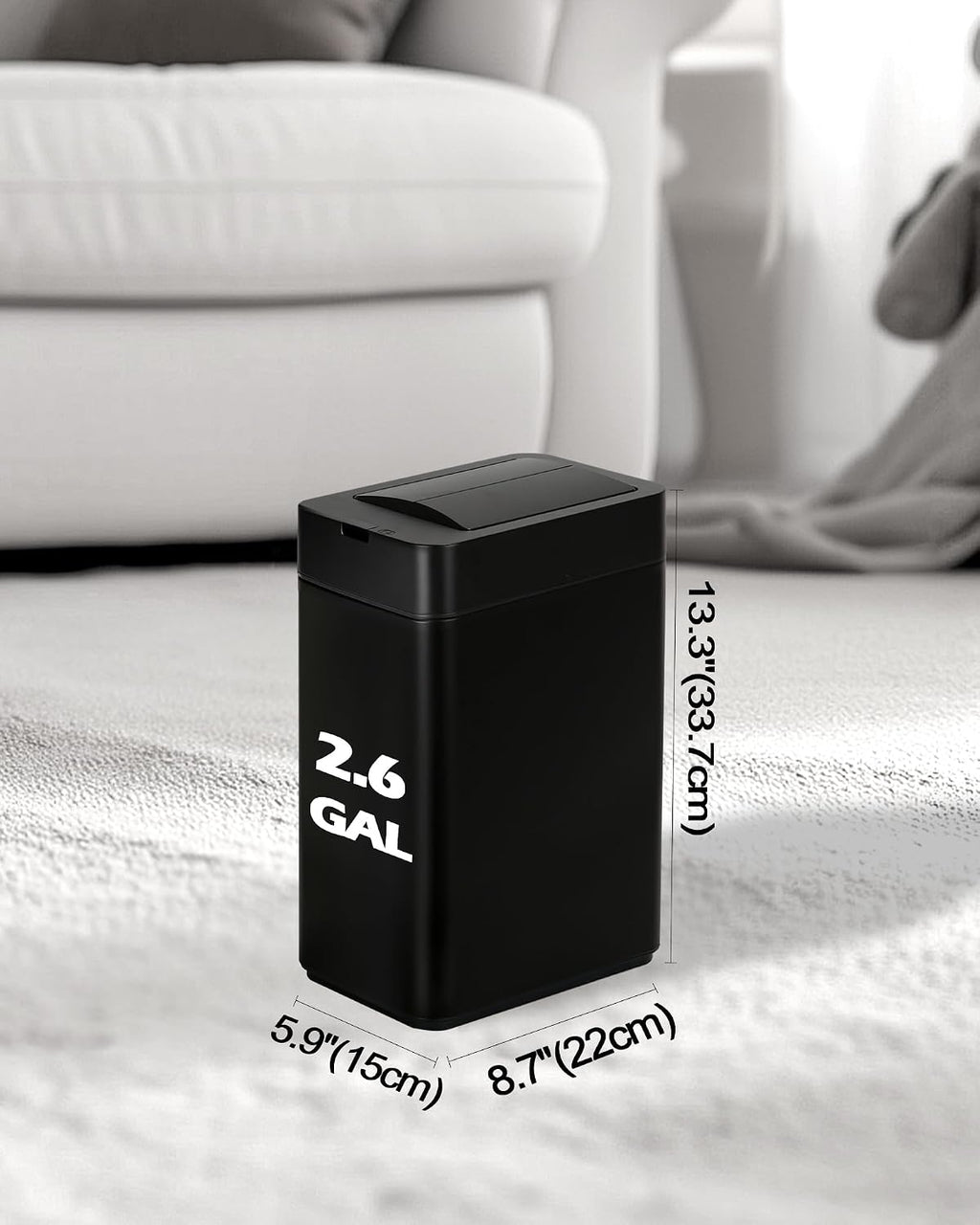 ELPHECO Slim Bathroom Trash Can with Lid 2.6 Gallon Smart Trash Can Black