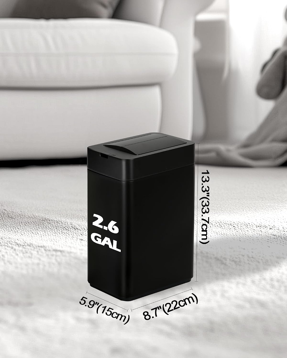 ELPHECO Slim Bathroom Trash Can with Lid 2.6 Gallon Smart Trash Can Black