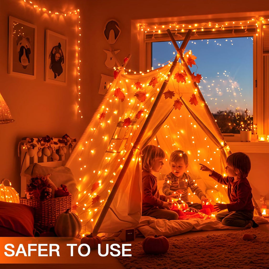 suddus Orange Halloween Lights Outdoor with Remote, 66ft 200 LED Connectable Waterproof String Lights Plug in, Dimmable Clear Wire Fairy Lights for Fall, Thanksgiving, Dorm, Party, Garden, Porch Decor