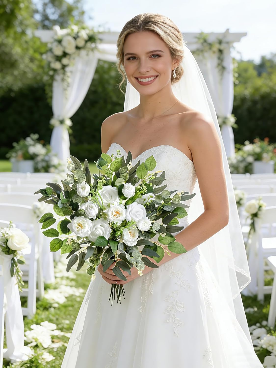 Artificial Wedding Greenery Filler Box Set 50Pcs with 8 Kinds Fake Greenery Stems for Centerpiece and Floral Arrangement Greenery Bouquet Filler(White Green)