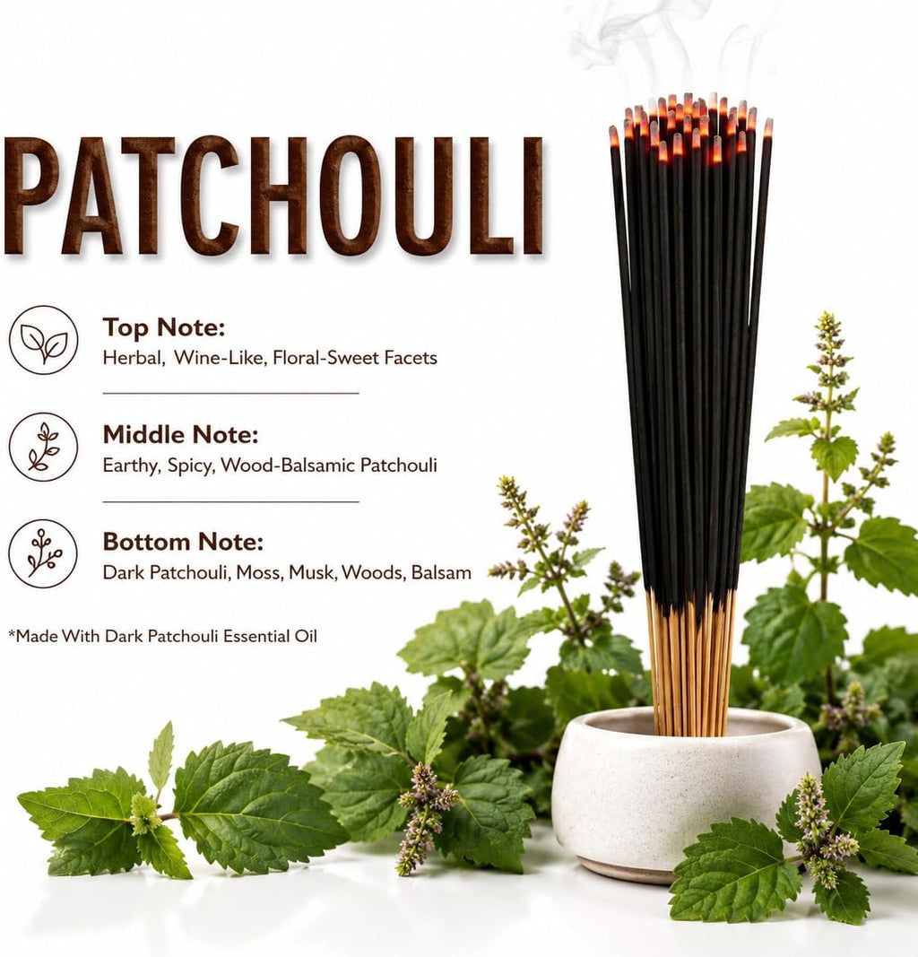 Patchouli Incense Sticks 11" - 1 Bundle 85 to 100 Sticks - Smooth and Clean Long Burn Time, 45 to 60 Minutes.