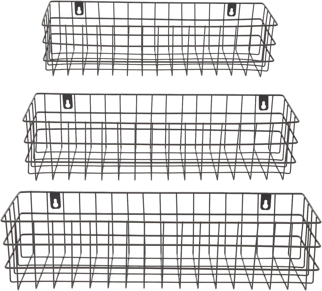 Farmlyn Creek Wall Storage Basket Organizer - Black Metal 3-Piece Set (Small, Medium & Large) - Wire Baskets for Wall - Space-Saving Kitchen & Bathroom Storage
