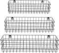 Farmlyn Creek Wall Storage Basket Organizer - Black Metal 3-Piece Set (Small, Medium & Large) - Wire Baskets for Wall - Space-Saving Kitchen & Bathroom Storage