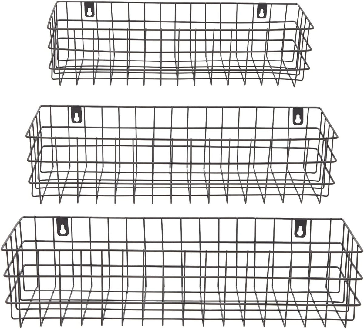 Farmlyn Creek Wall Storage Basket Organizer - Black Metal 3-Piece Set (Small, Medium & Large) - Wire Baskets for Wall - Space-Saving Kitchen & Bathroom Storage