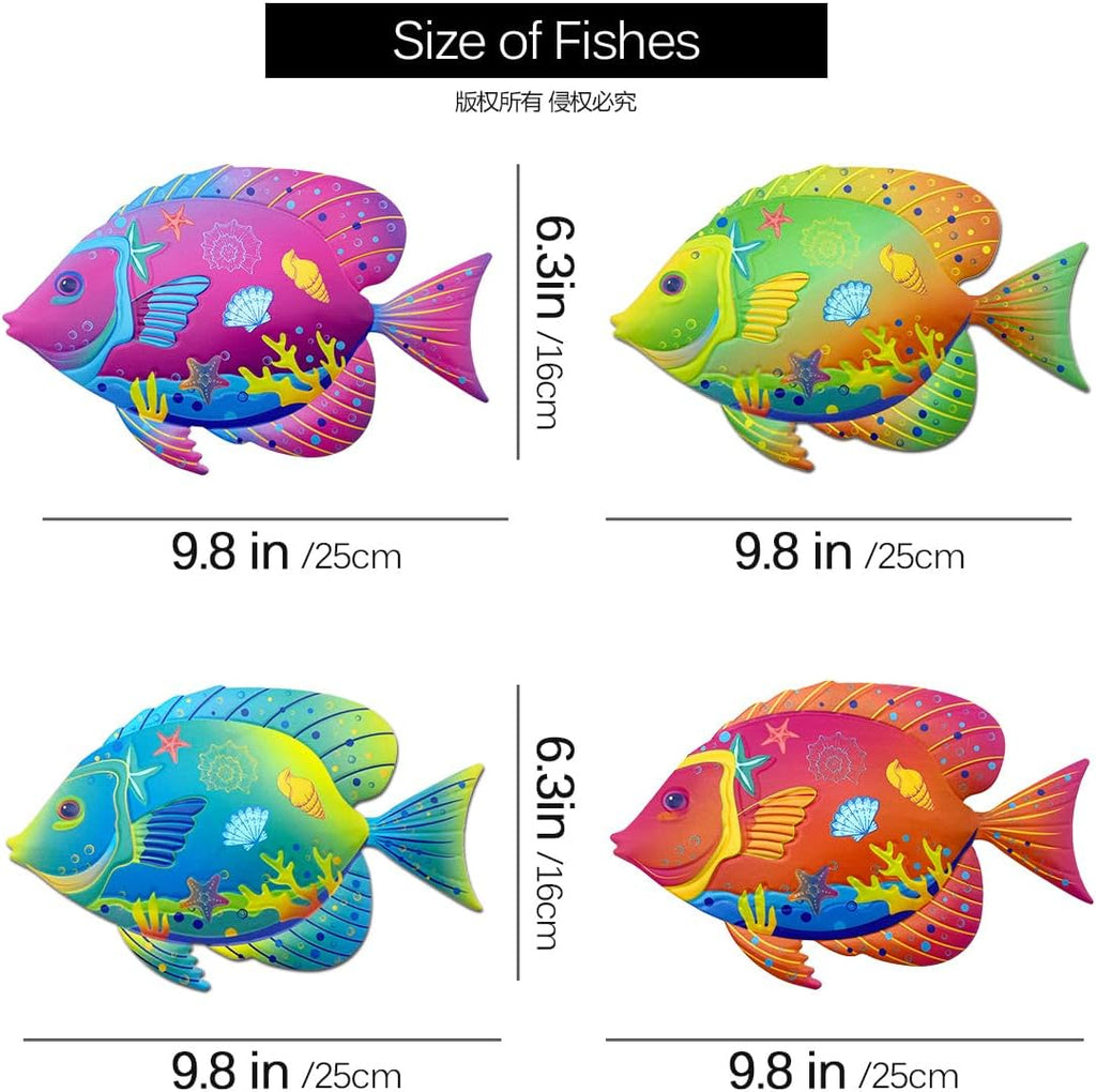 Oraytteo Metal Fish for Pool Decor, 4 Pack Fishes Wall Art Hanging Decorations for Barthroom Fence Patio Beach Home Decor, Indoor or Outdoor Decor