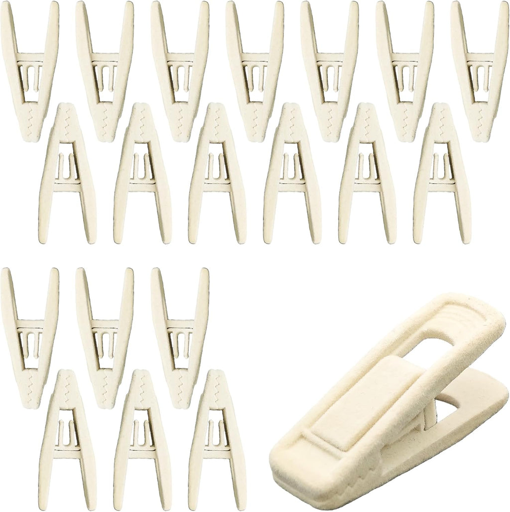 20PCS Velvet Hanger Clips, Non-Slip Velvet Clips Strong Finger Clips Clothes Clips Pants Hangers Clips, Ivory
