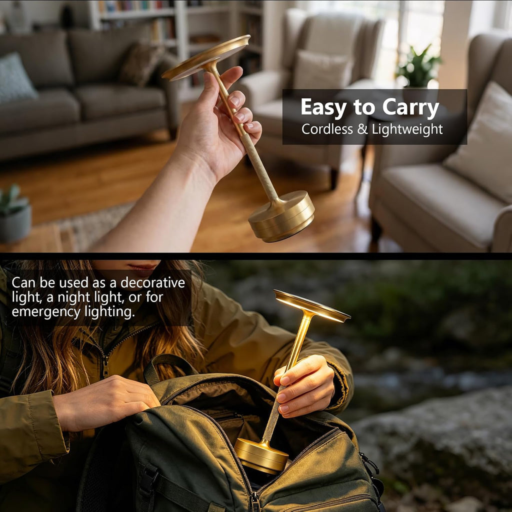 LED Cordless Table Lamp Rechargeable Battery Outdoor Light Gold