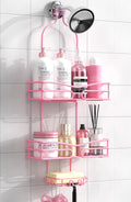 DAOYA Pink 3-Tier Over Head Shower Caddy with Soap Holder & 6 Hooks - Hanging Shower Caddy for Bathroom Organizer