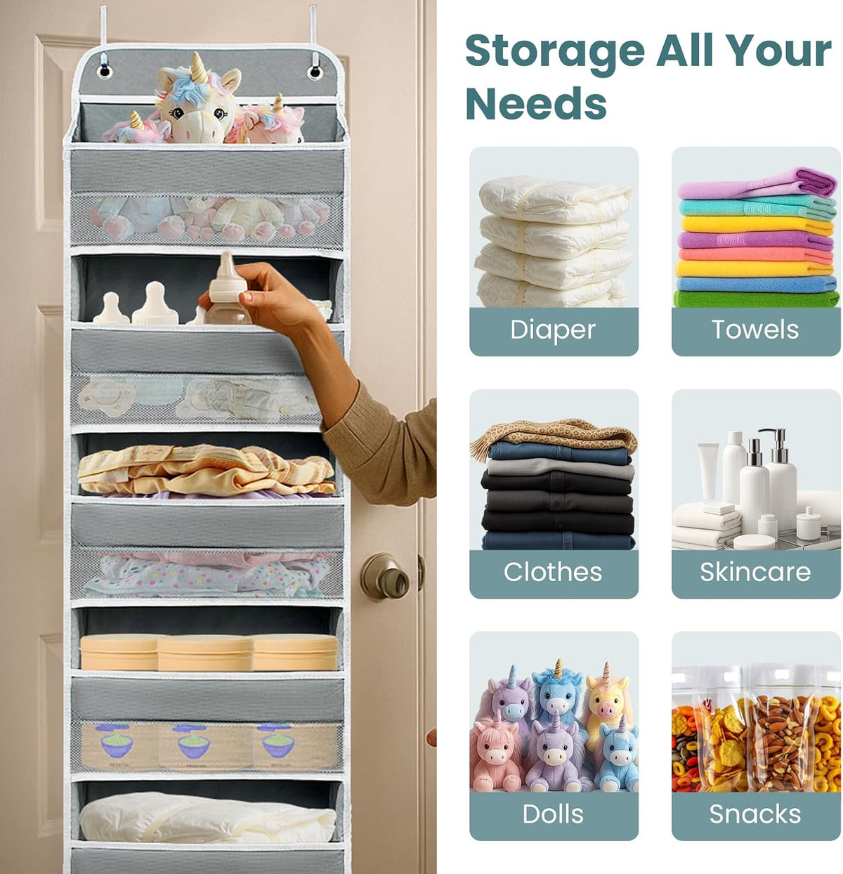 5-Tier Over The Door Pantry Organizer, Kitchen & Bathroom Storage, Grey