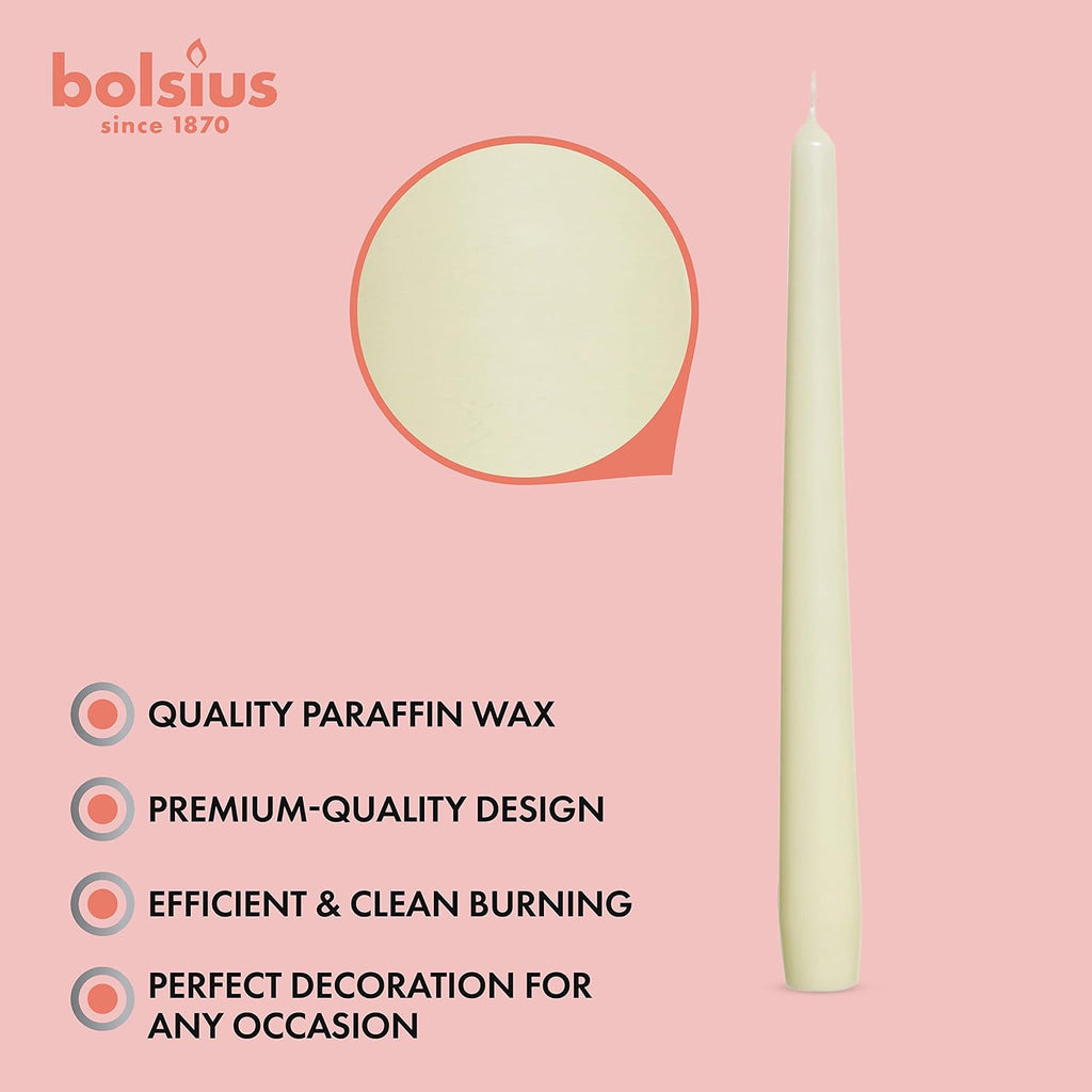 BOLSIUS Unscented 10-Inch Ivory Dinner Candles, 4-Pack - 8 Hour European Quality, Smokeless