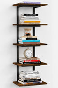 Harwaya 5 Tier Wall Bookshelf Unit for Bedroom Books, Large Floating Book Shelves Wall Mounted, Rustic Wood Lack Tiered Hanging Shelf for Kitchen Office Living Room Corner (Dark Brown)