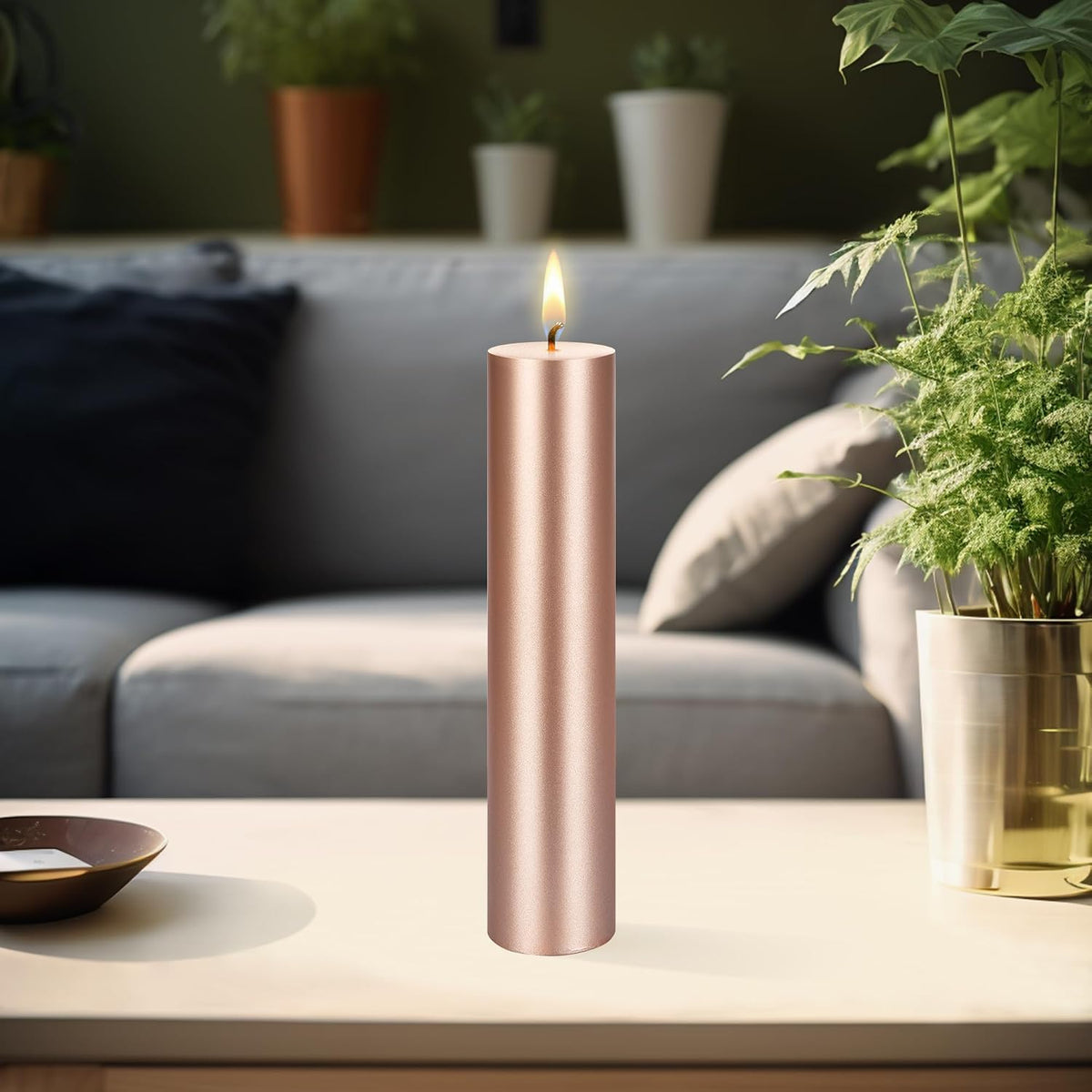 Mega Candles 3 pcs Unscented Solid Rose Gold Pillar Candles, Hand Poured Premium Wax Candle 2 Inch x 9 Inch, Home Décor, Spas, Weddings, Occasions, Party, Centerpieces, Holidays, Vigils, Prayers