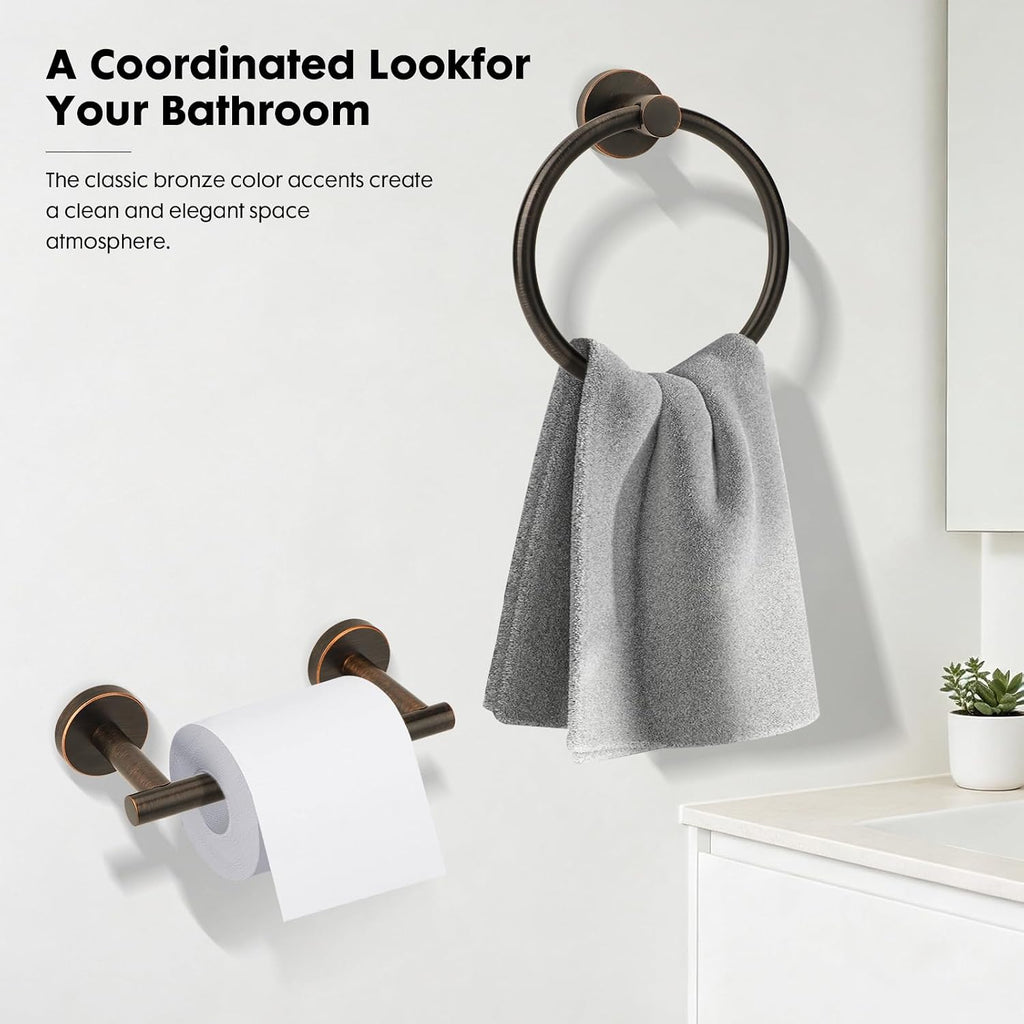 Oil Rubbed Bronze Toilet Paper Holder, Stainless Steel Towel Ring, Double Post Pivoting Toilet Paper Holder and Hand Towel Holder for Bathroom, Bathroom Hardware Accessories Set Brushed Bronze