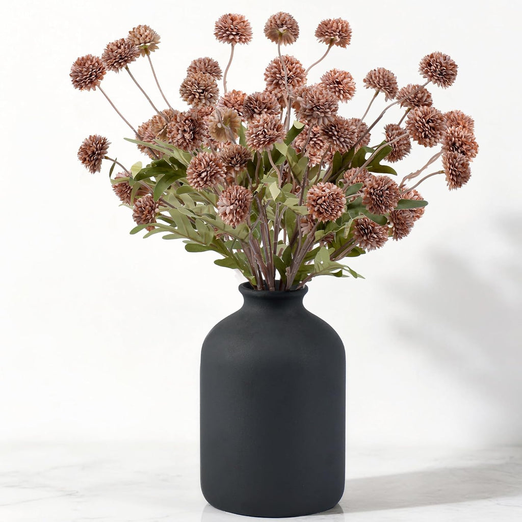 Faux Silk Mums Artificial Flowers - 7Pcs Artificial Mums Bendable Long Stems, Faux Flowers For Vase, Table, Wedding & Wreath Home Décor, Chrysanthemum Pom Pom Floral Arrangement, Coffee (No Vase)