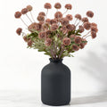 Faux Silk Mums Artificial Flowers - 7Pcs Artificial Mums Bendable Long Stems, Faux Flowers For Vase, Table, Wedding & Wreath Home Décor, Chrysanthemum Pom Pom Floral Arrangement, Coffee (No Vase)