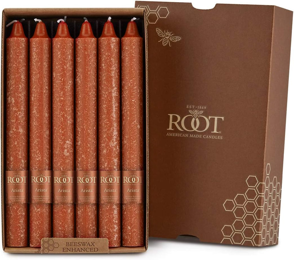 Root Candles 12-Count Unscented Timberline Arista Candles, 9-Inch, Rust