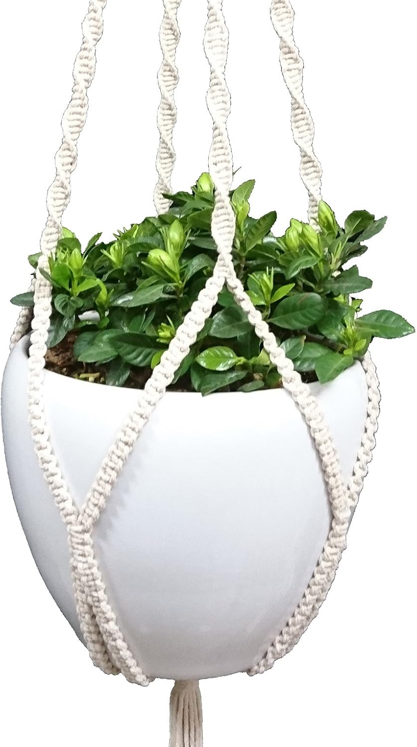 4 Legs Cotton Rope Macrame Plant Hanger Hanging Planter Holders Cream Color, 48-inches for 10-12" Pot (Cream)