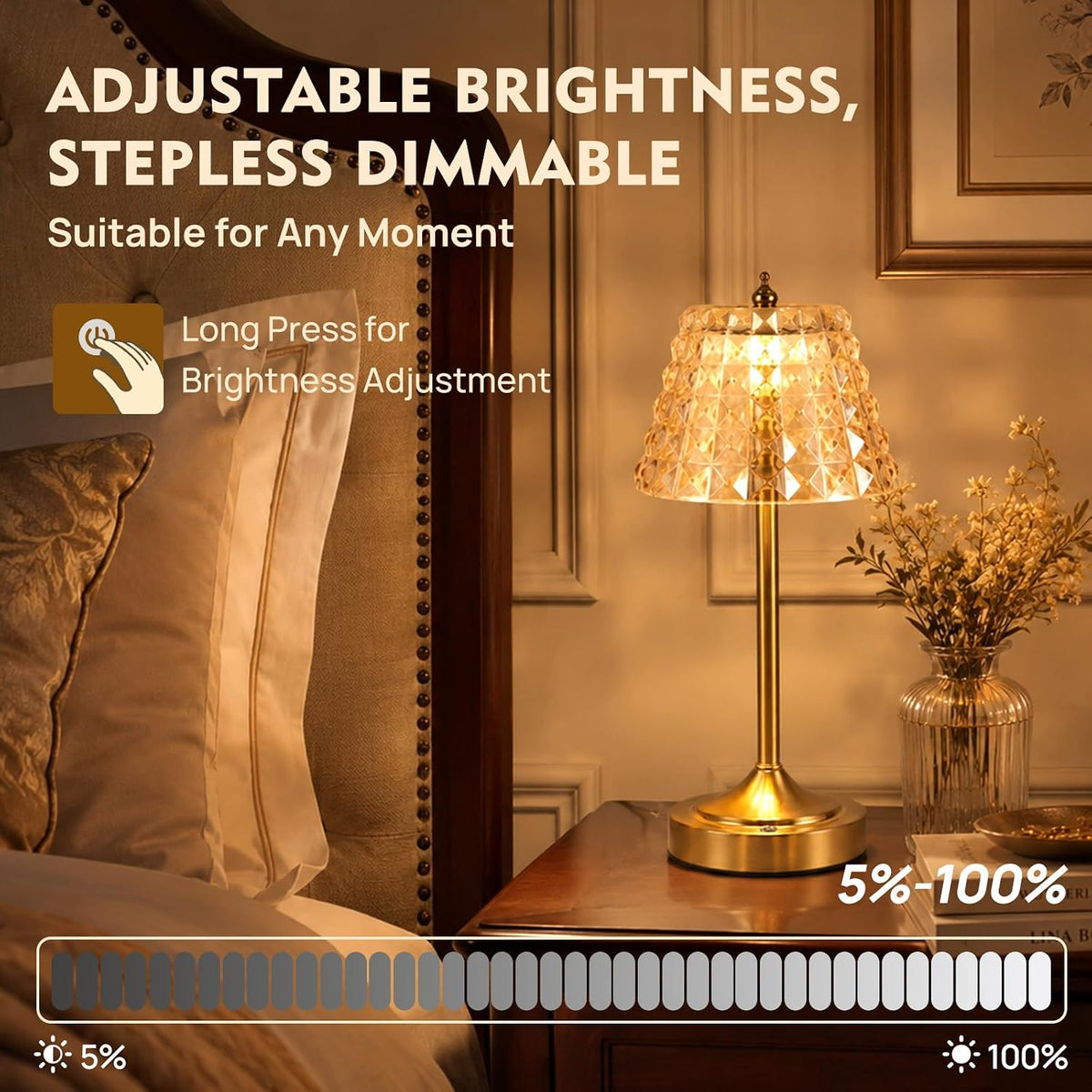 Flower Battery Operated Rechargeable Lamp Cordless, Rhombic, Amber