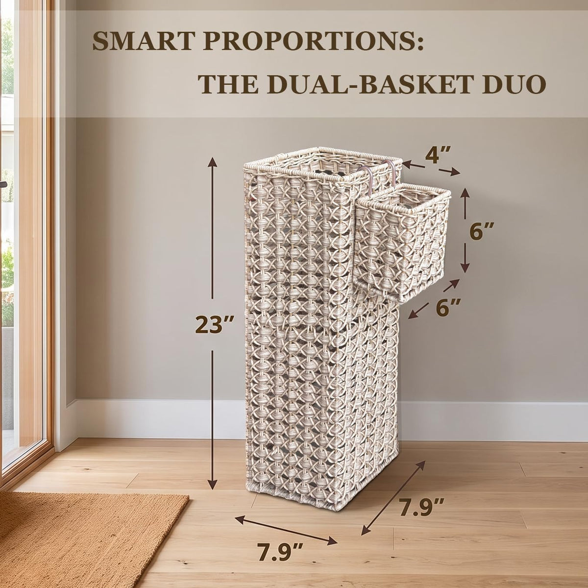 Square Wicker Umbrella Stand, Handwoven PE Rattan with Side Basket