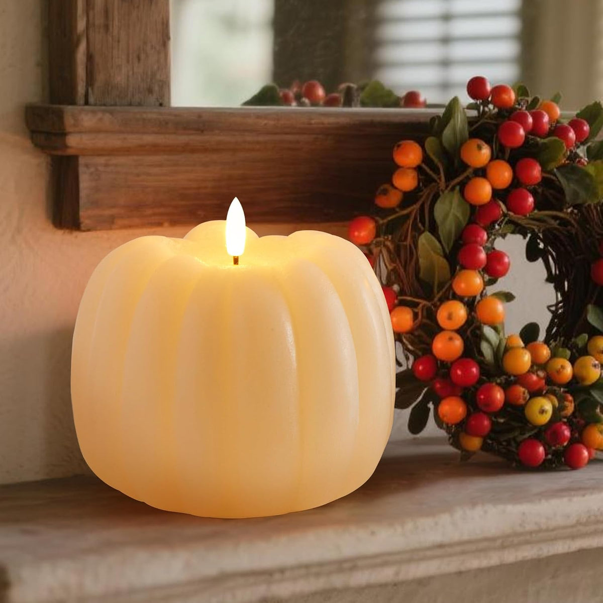 Fall Decor, Fall Decorations for Home, Flameless Pumpkin Candle with Remote