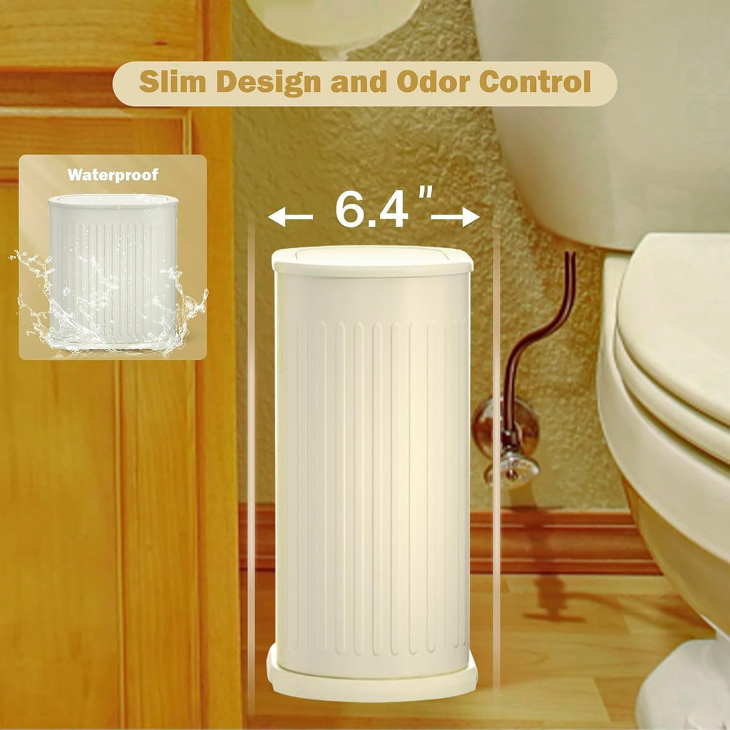 Small Bathroom Trash Can with Lid Push Top,Dog Proof Wastebasket