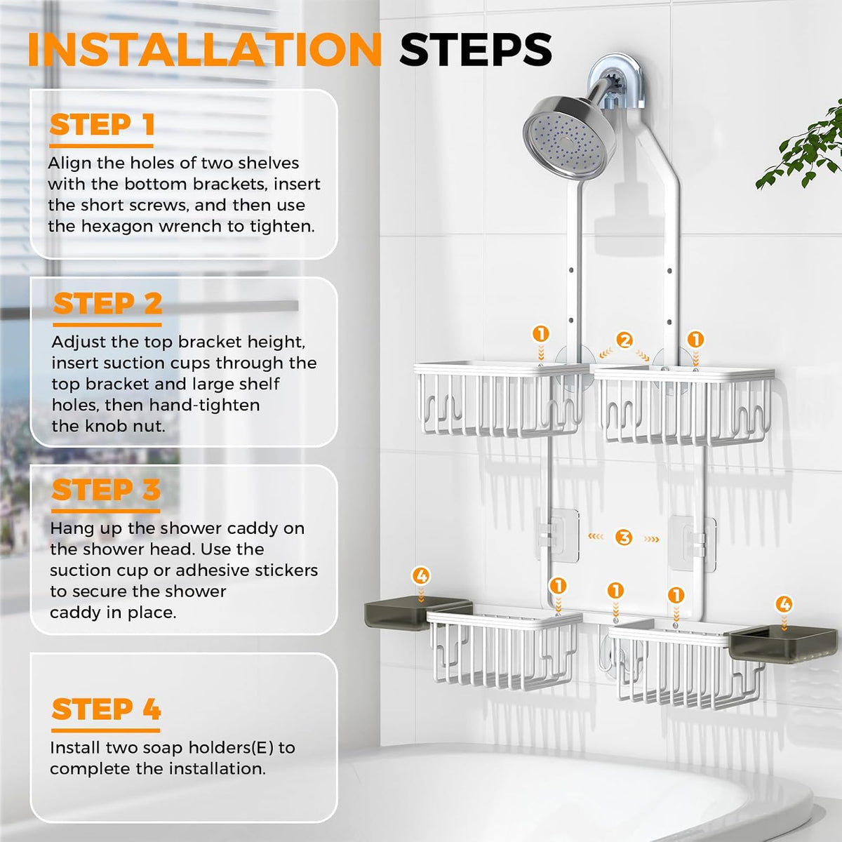 Adjustable Aluminum Shower Caddy Hanging for Handheld Showerhead, White