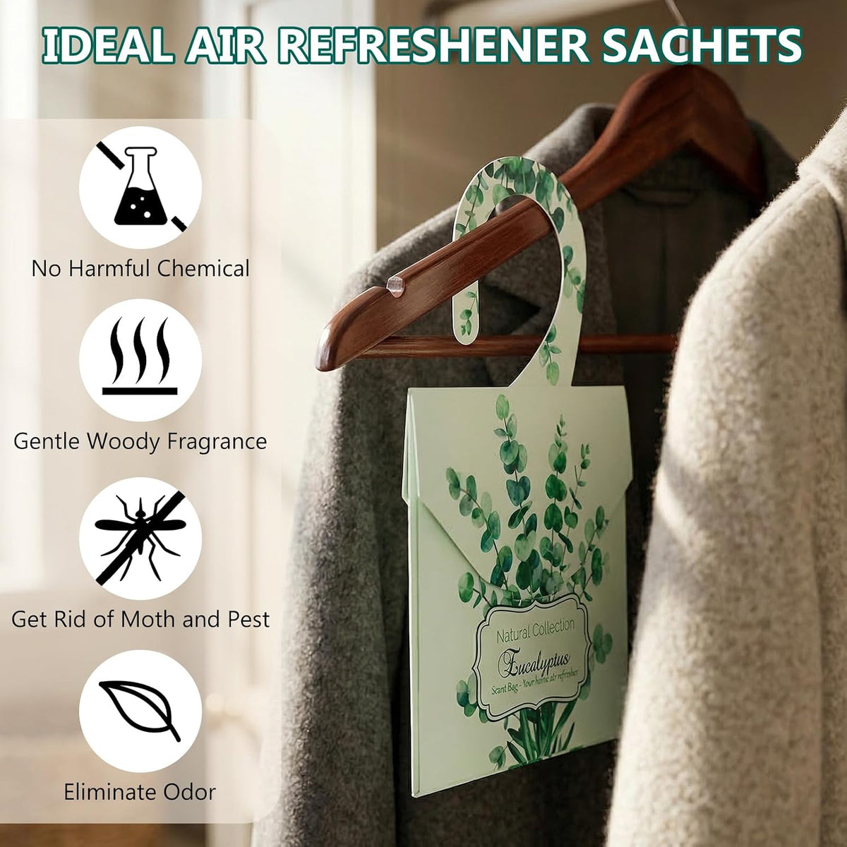 24Pcs Eucalyptus Sachets for Drawers and Closets, Natural Closet Freshener