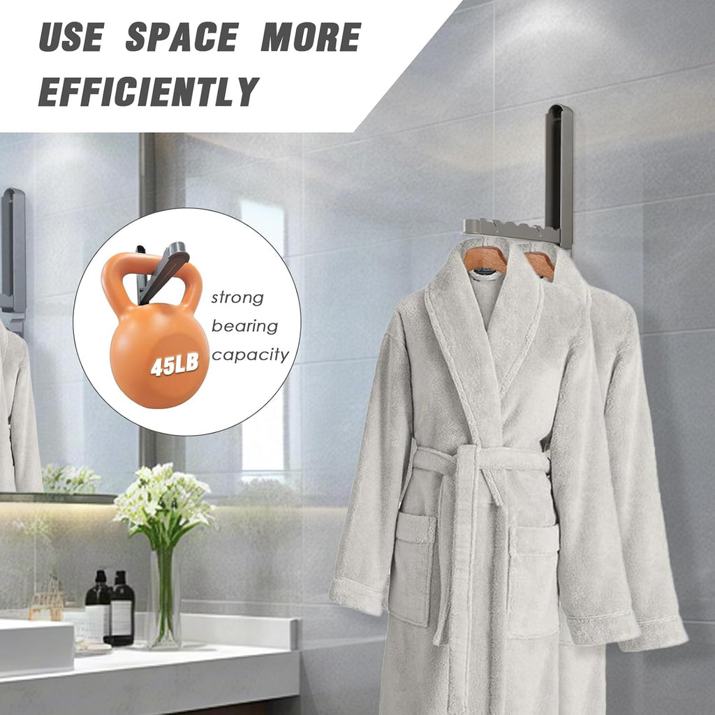 Folding Clothes Drying Rack with 3 Brackets for Over The Door and Wall Mount, All Metal Laundry Dryer Rack with Retractable Rod for Towel, Fit Doors Thickness from 0.59in to 1.96in (Space Grey)
