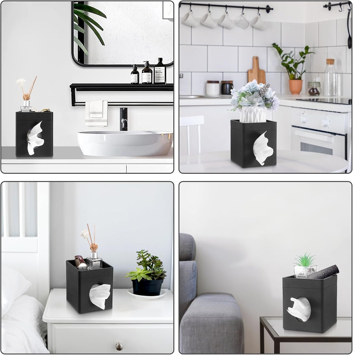 Sumnacon Square Tissue Box Cover with Storage Tray,Tissue Box Holder,Black