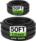 Wire Loom 1/4", 1/2 Inch x 50 FT, Split Wire Loom Tubing Wire Conduit, Cable Sleeves Bulk Flexible Electrical Conduit Protective kit – Black