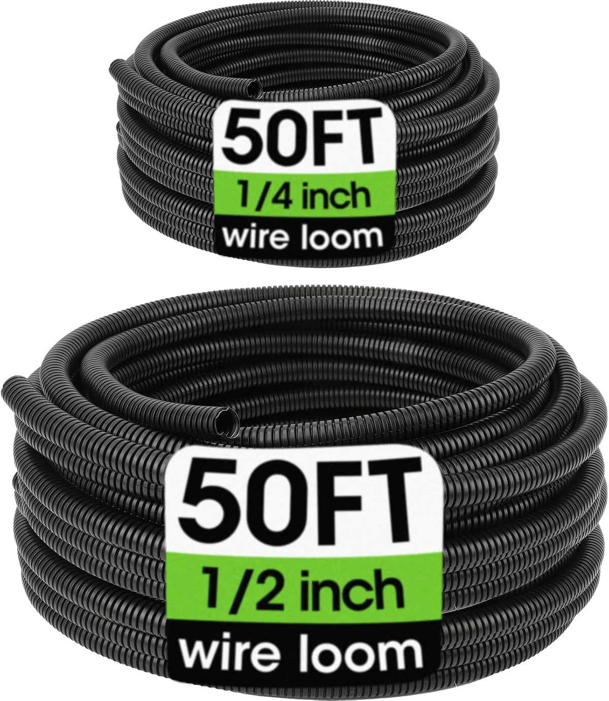 Wire Loom 1/4", 1/2 Inch x 50 FT, Split Wire Loom Tubing Wire Conduit, Cable Sleeves Bulk Flexible Electrical Conduit Protective kit – Black