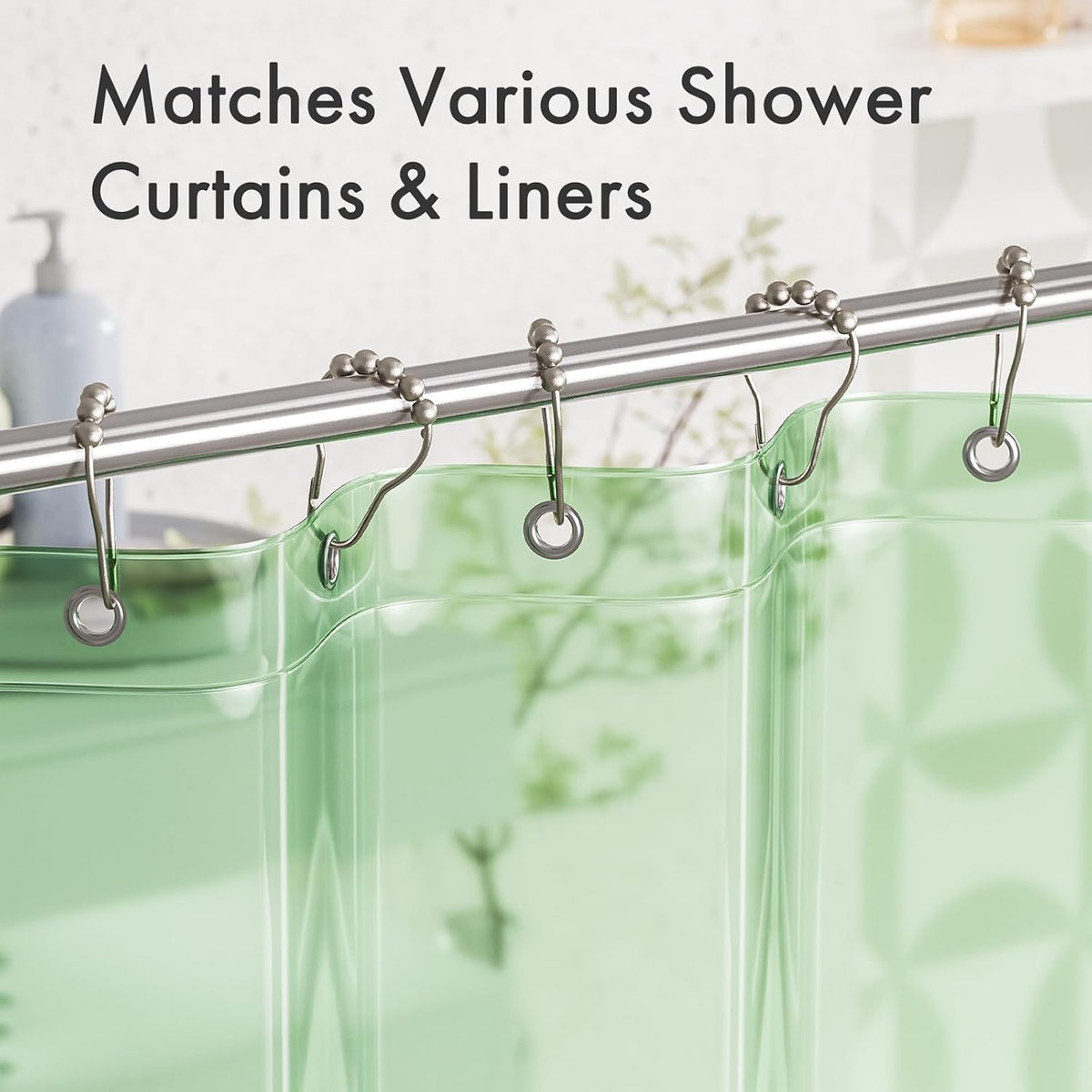 Amazer Shower Curtain Rings, Rust-Resistant Metal Shower Hooks Ring Shower Rings for Curtain Rolling Shower Curtain Hooks for Bathroom Shower Rod Shower Curtain Hangers, Set of 12, Matte Nickel
