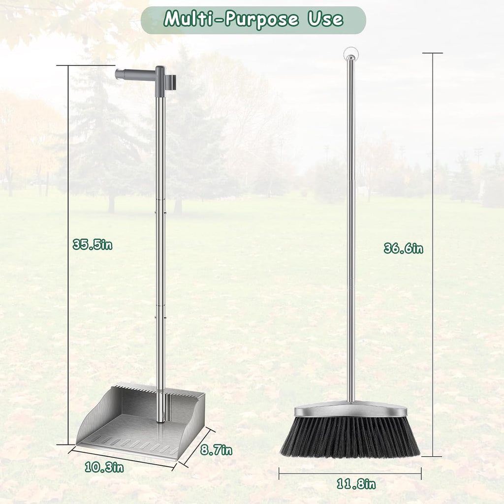 Dustpan with Broom Set,Long Handle Stainless Steel Dustpan and Broom Combo