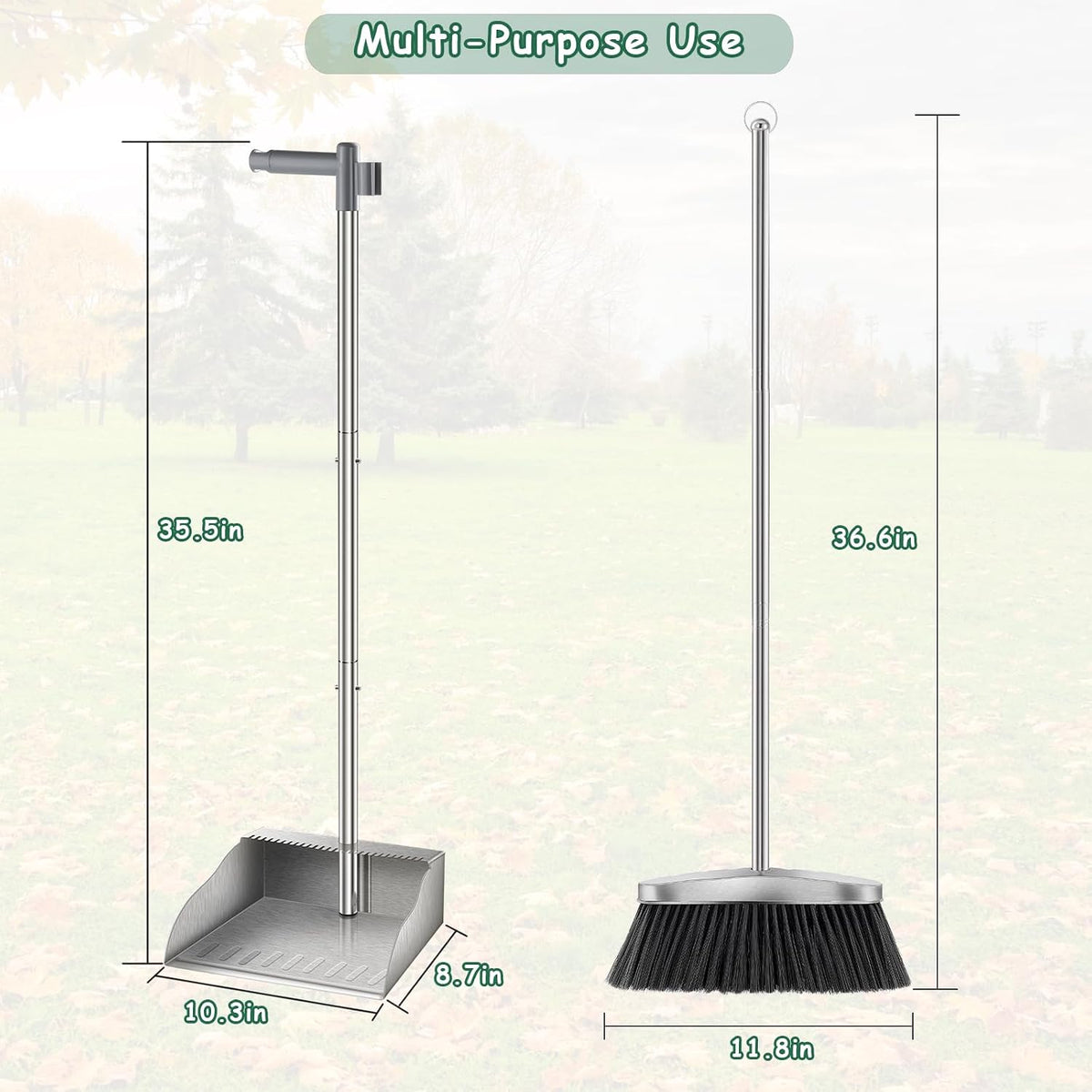 Dustpan with Broom Set,Long Handle Stainless Steel Dustpan and Broom Combo