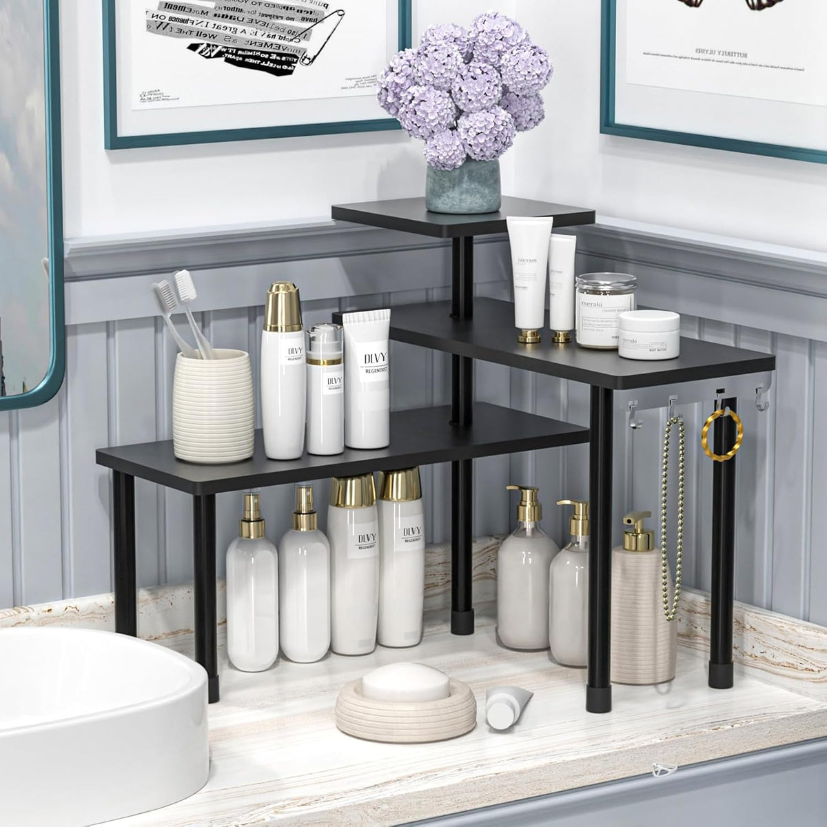 JayRex 3-Tier Bathroom Countertop Corner Shelf Organizer, Black