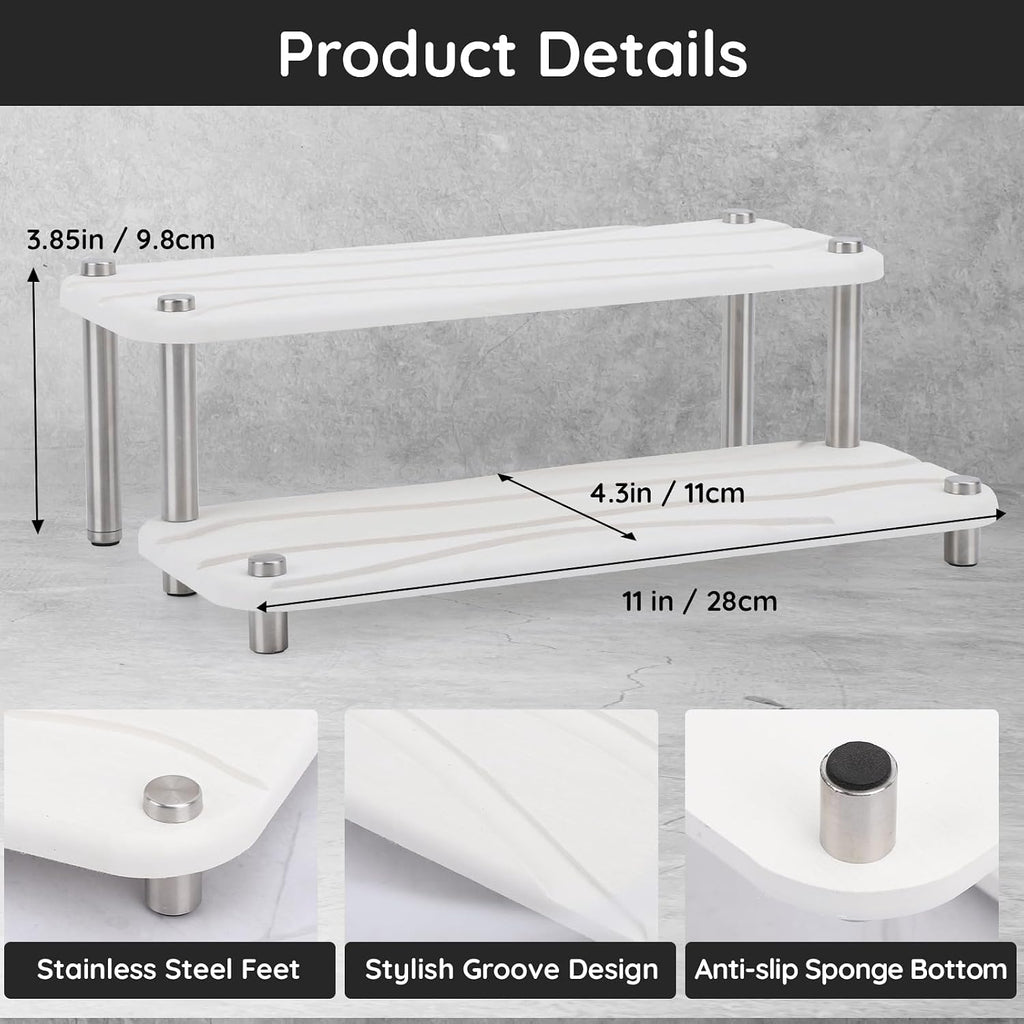 Segbeauty 2 Tier Fast Dry Diatomaceous Vanity Tray, 11x4.3in Water Absorbing Stone Drying Tray, Quick Drying Bathroom Counter Dish Soap Dispenser Rack, Kitchen Counter Sink Organizer Sponge Holder