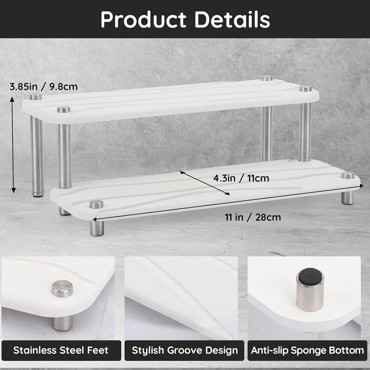 Segbeauty 2 Tier Fast Dry Diatomaceous Vanity Tray, 11x4.3in Water Absorbing Stone Drying Tray, Quick Drying Bathroom Counter Dish Soap Dispenser Rack, Kitchen Counter Sink Organizer Sponge Holder